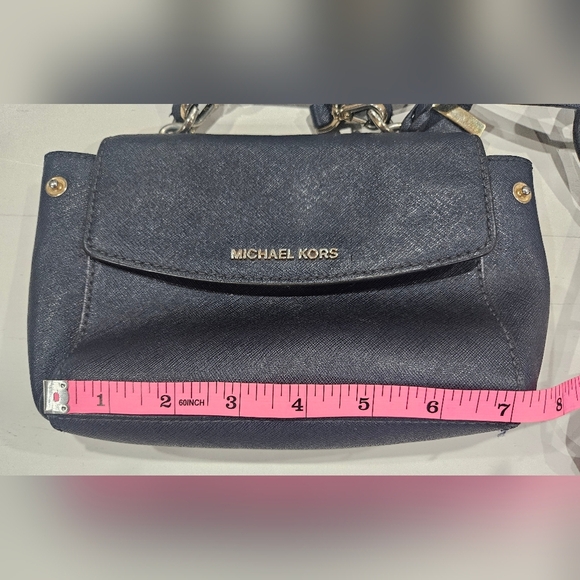 Michael Kors Ava Extra-Small Saffiano Leather Crossbody. Navy Blue & Gold Purse - Picture 3 of 13